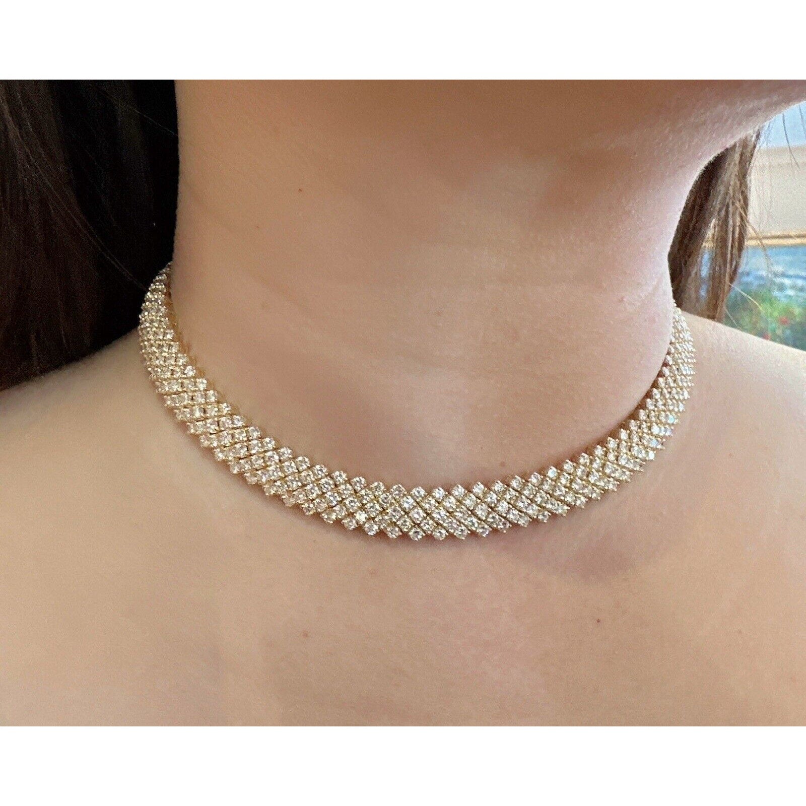 5 Row Round Diamond Choker Necklace 28.17 cttw in 18k Yellow Gold - HM2572GA