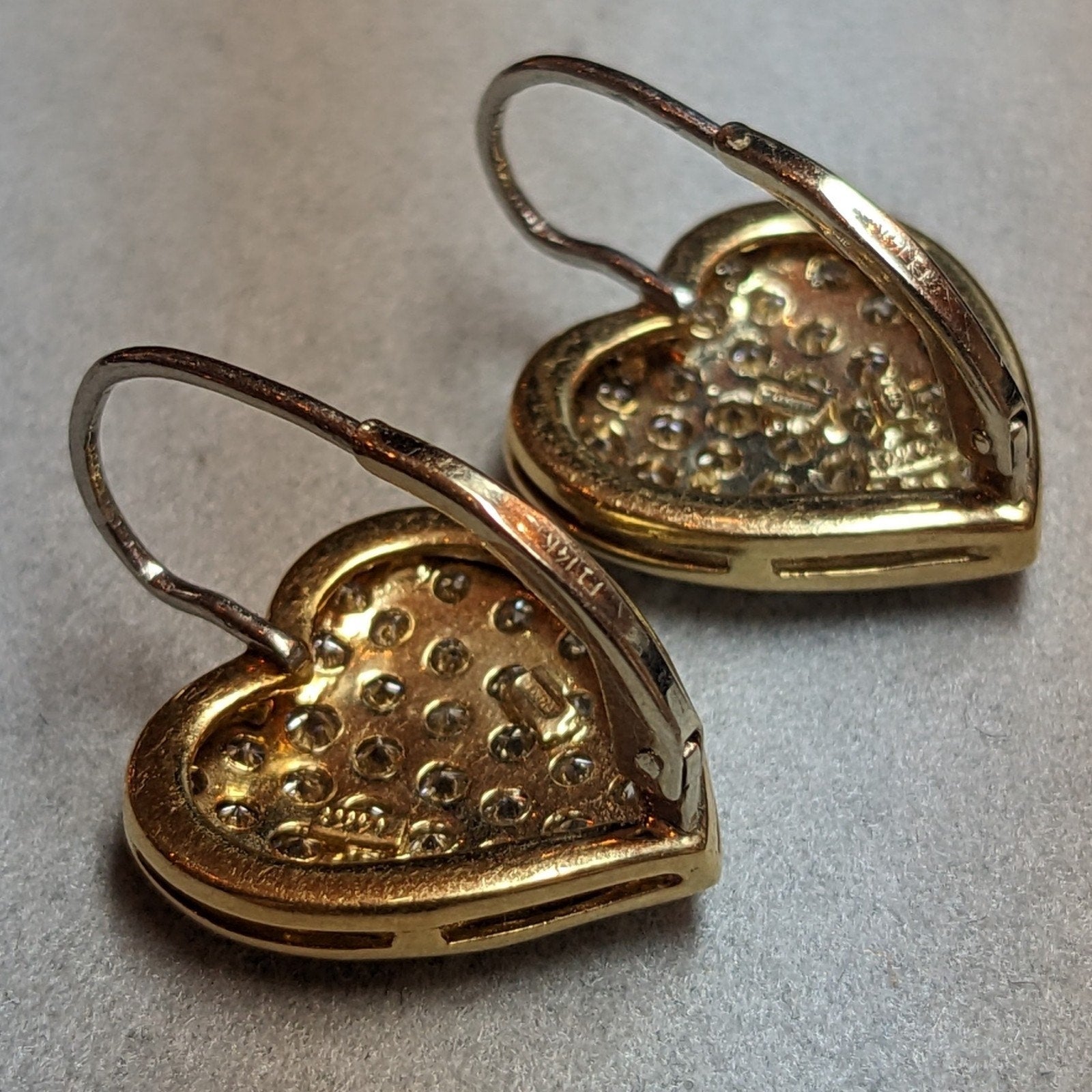 Diamond Pave Heart Drop Earrings in 14k Yellow Gold/Platinum- HM2304SB
