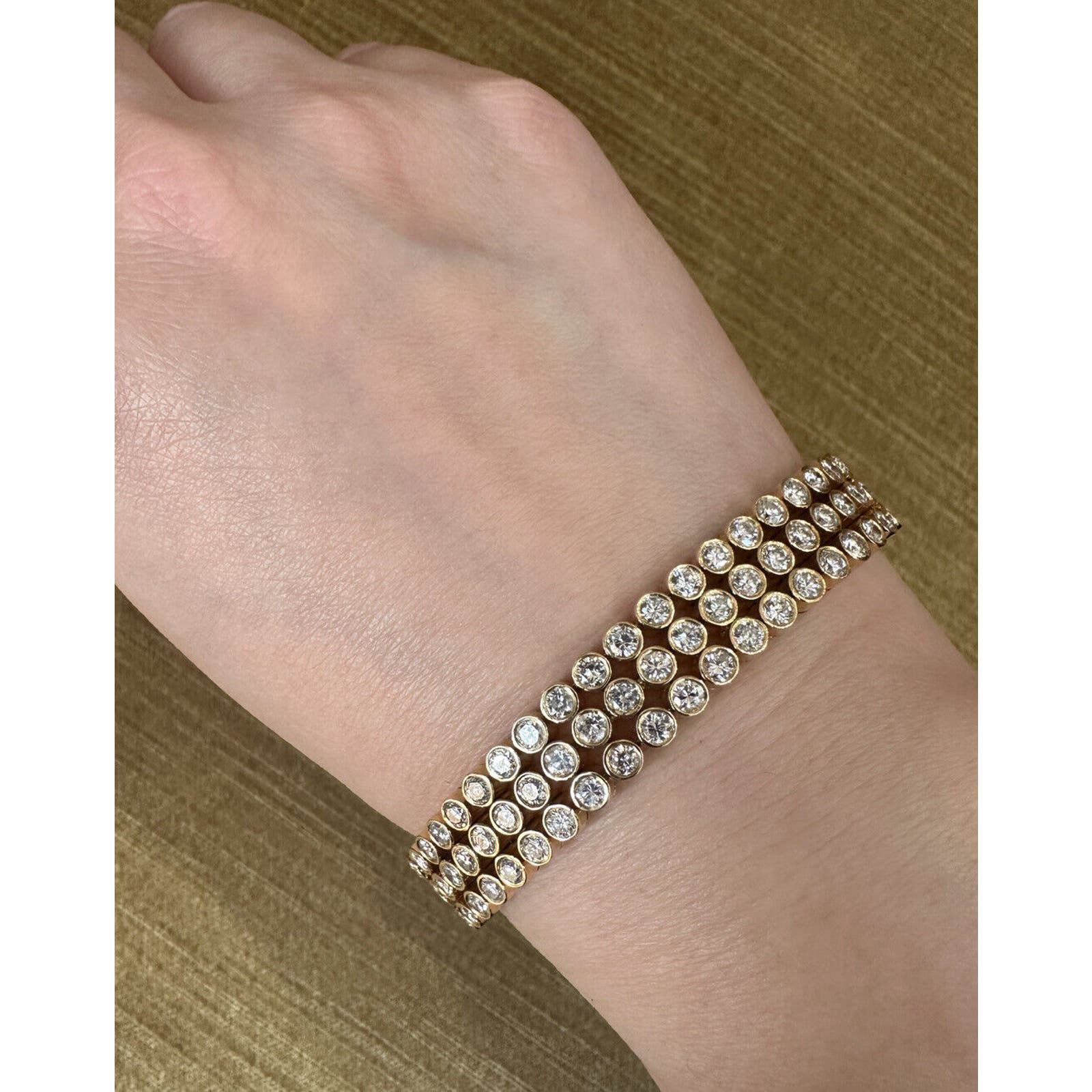 12.42cts Three Row Bezel Set Diamond Bracelet in 18k Yellow Gold - HM2143VA