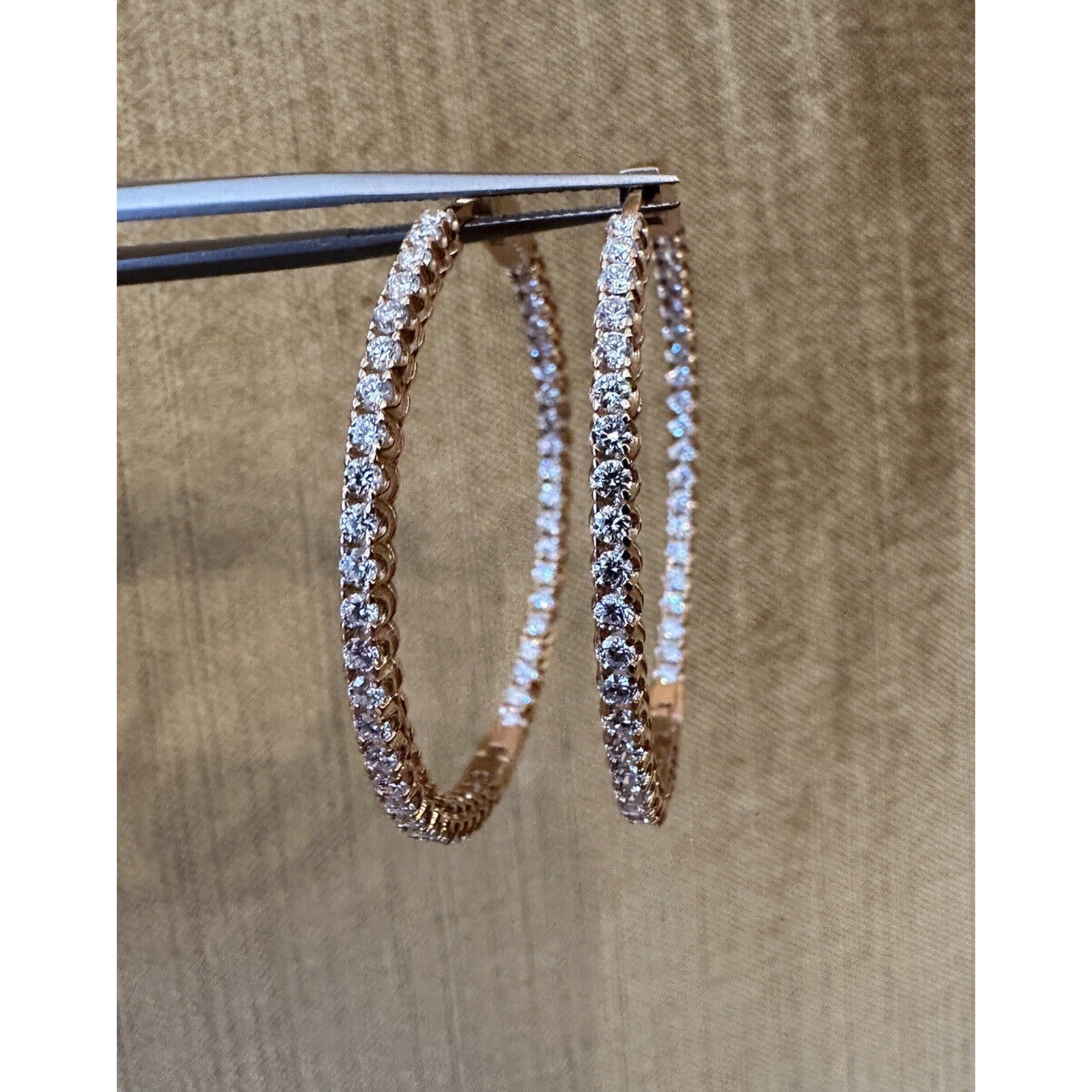 Large Round Diamond Hoop Inside Out Earrings 2.23cttw 18k Rose Gold - HM2512SR