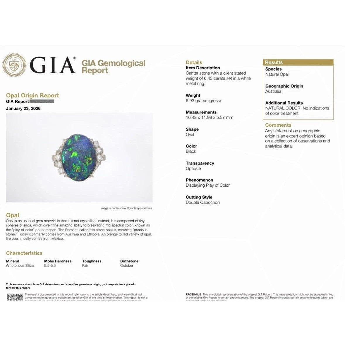 GIA Australian Black Opal and Diamond Ring in Platinum - HM2776BR