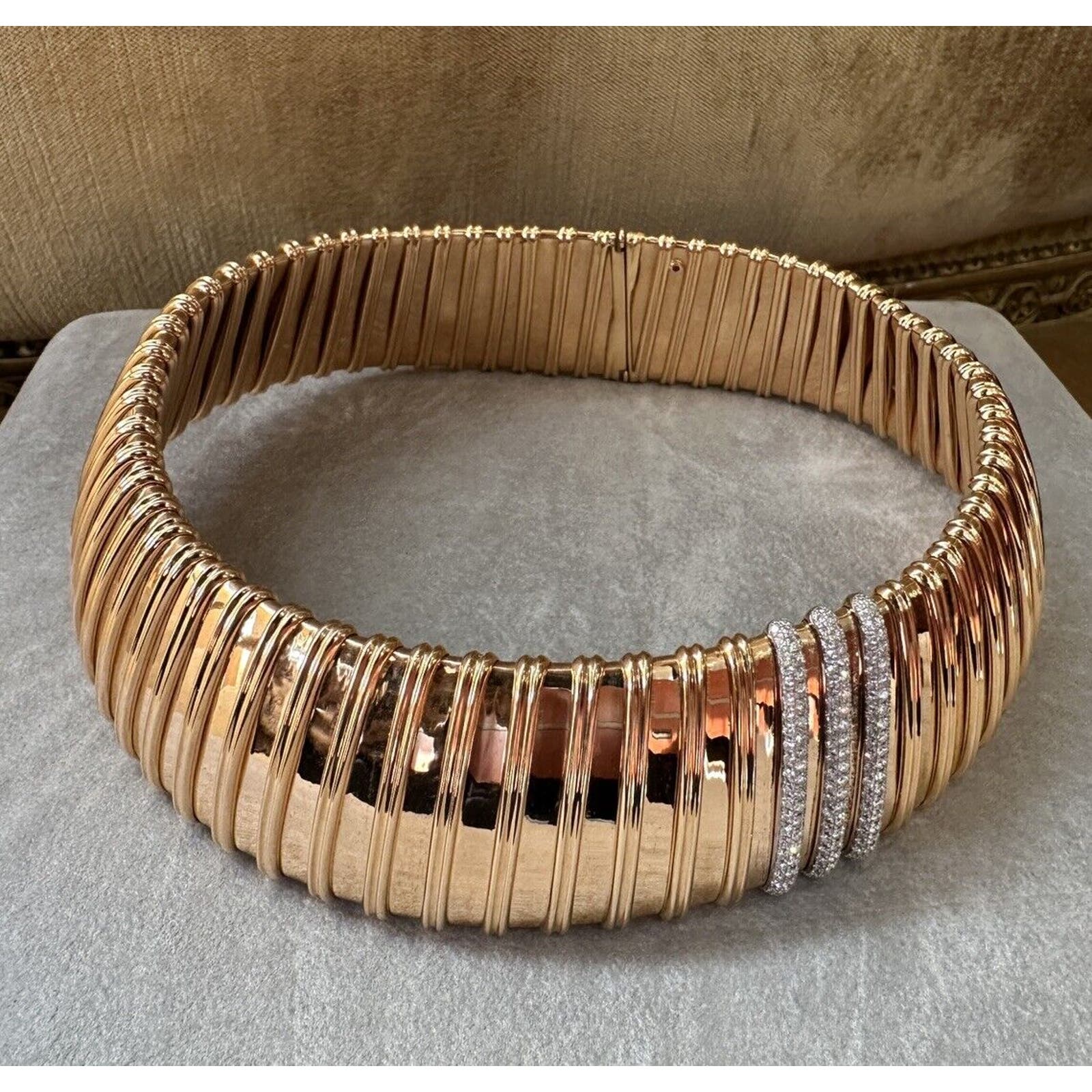 Roberto Coin Wide Collar Necklace with Diamonds in 18k Rose Gold-HM2376SV
