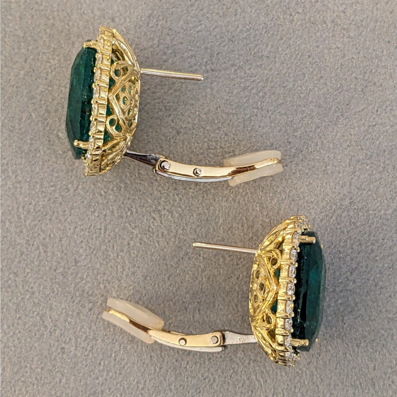 AGL 29.15 cts Cushion Emerald Halo Diamond Earrings 18k Yellow Gold