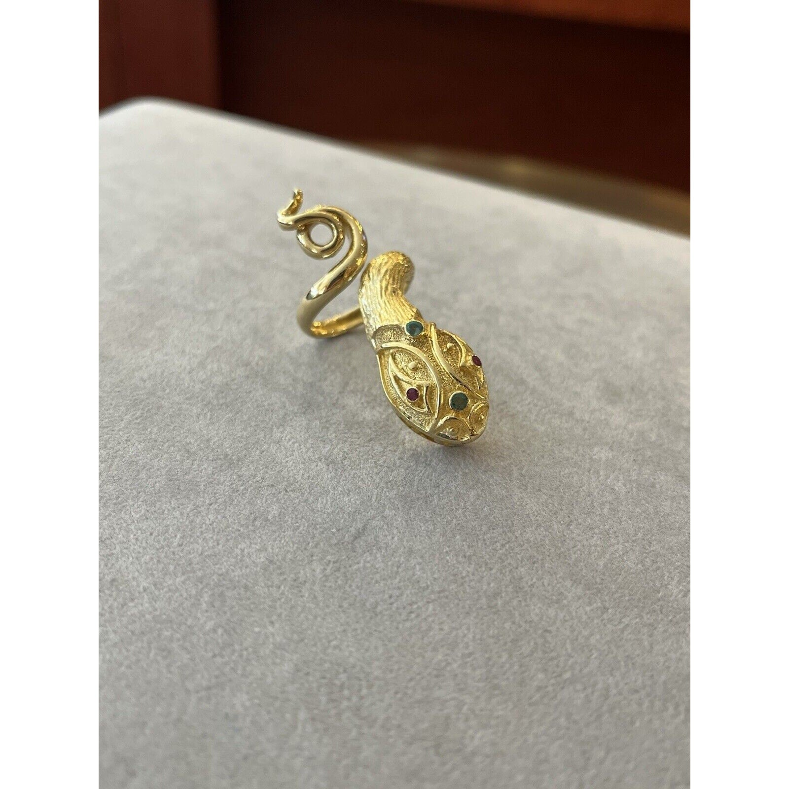 Lalalounis Snake Ring with Ruby and Emeralds in 18k Yellow Gold