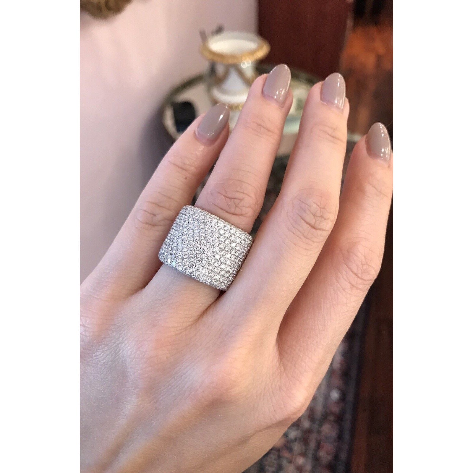 8.26 cttw Twelve Row Wide Diamond Eternity Cigar Ring 18k White Gold