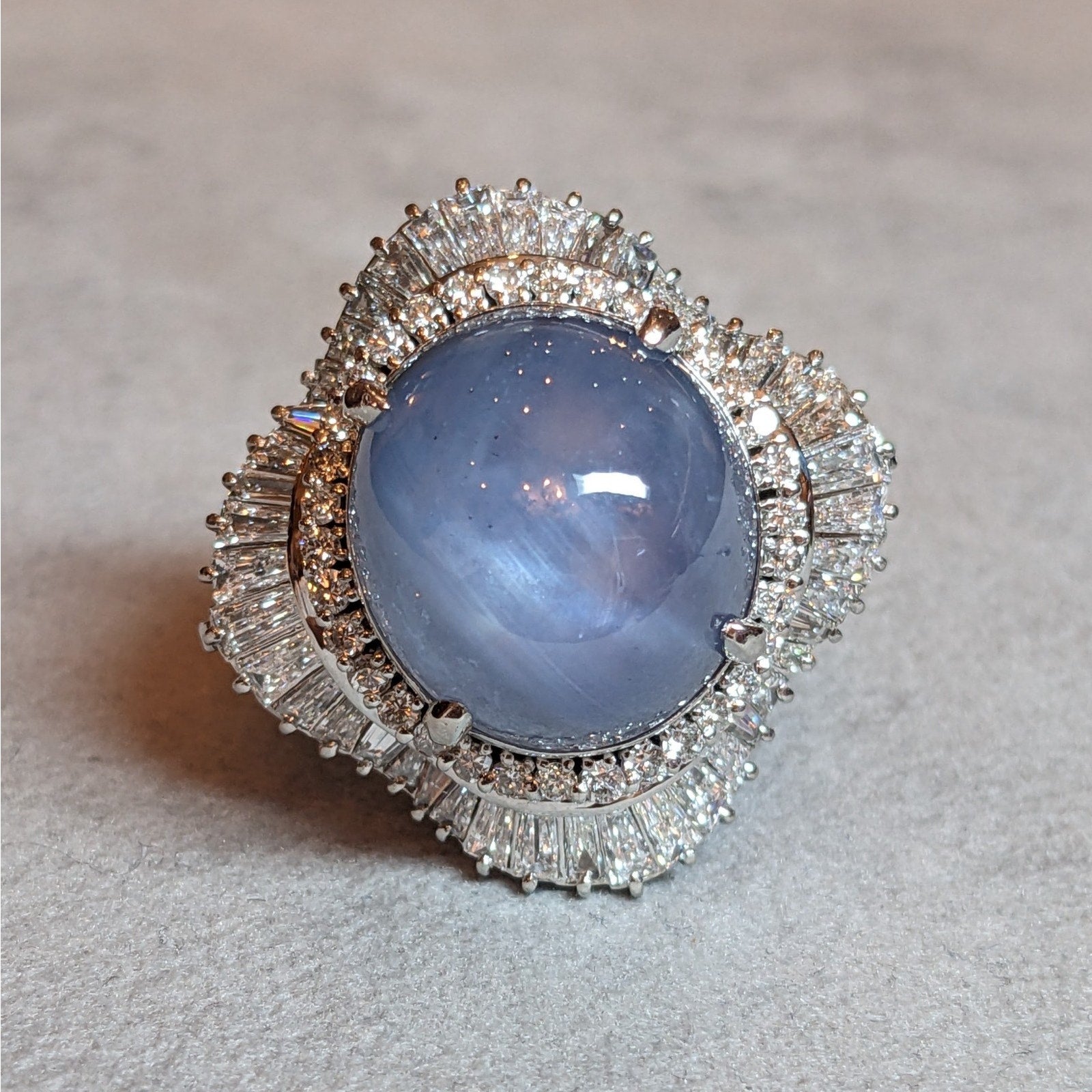 36.02 ct Star Sapphire and Diamond Ring in Platinum
