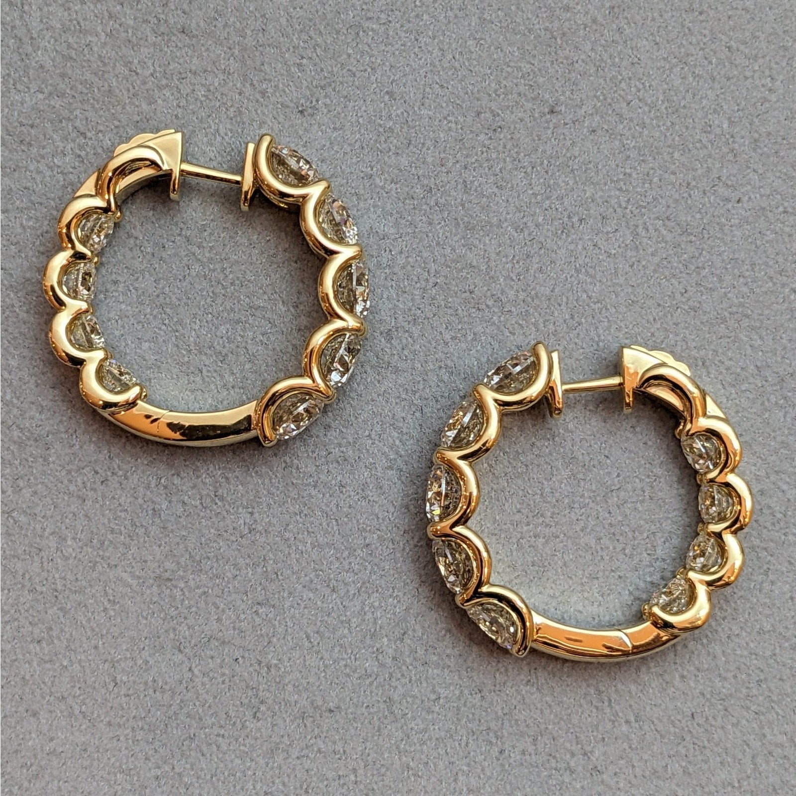 Large Round Natural Diamond Hoop Earrings 13.42 ctw in 18k Yellow Gold