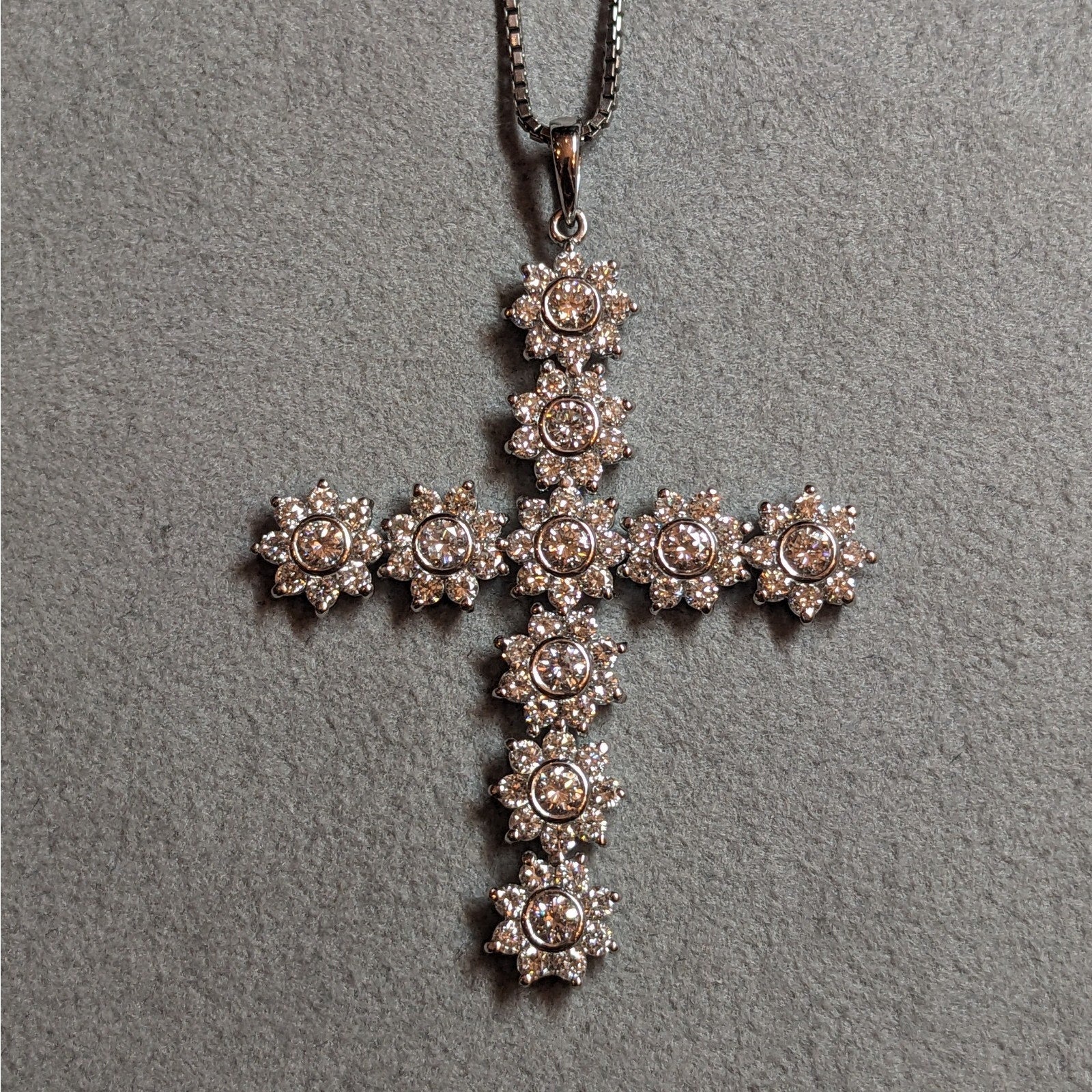Natural Diamond Cross Pendant Necklace in 18k White Gold & Platinum