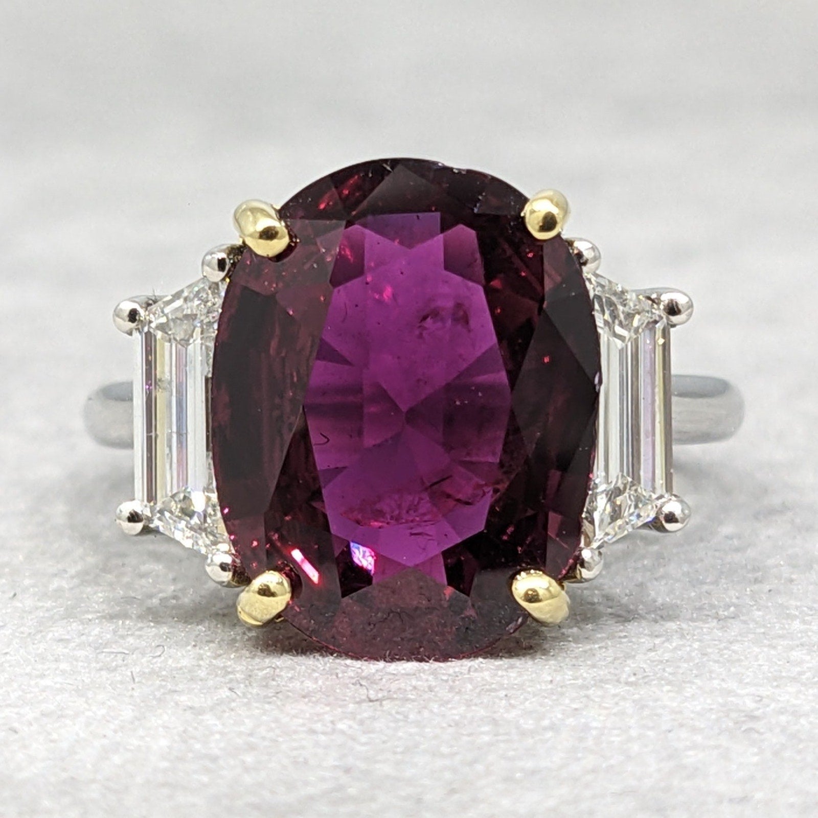 GIA 5.91 ct Natural Unheated Oval Ruby Diamond Ring in Platinum & 18k Yellow Gold