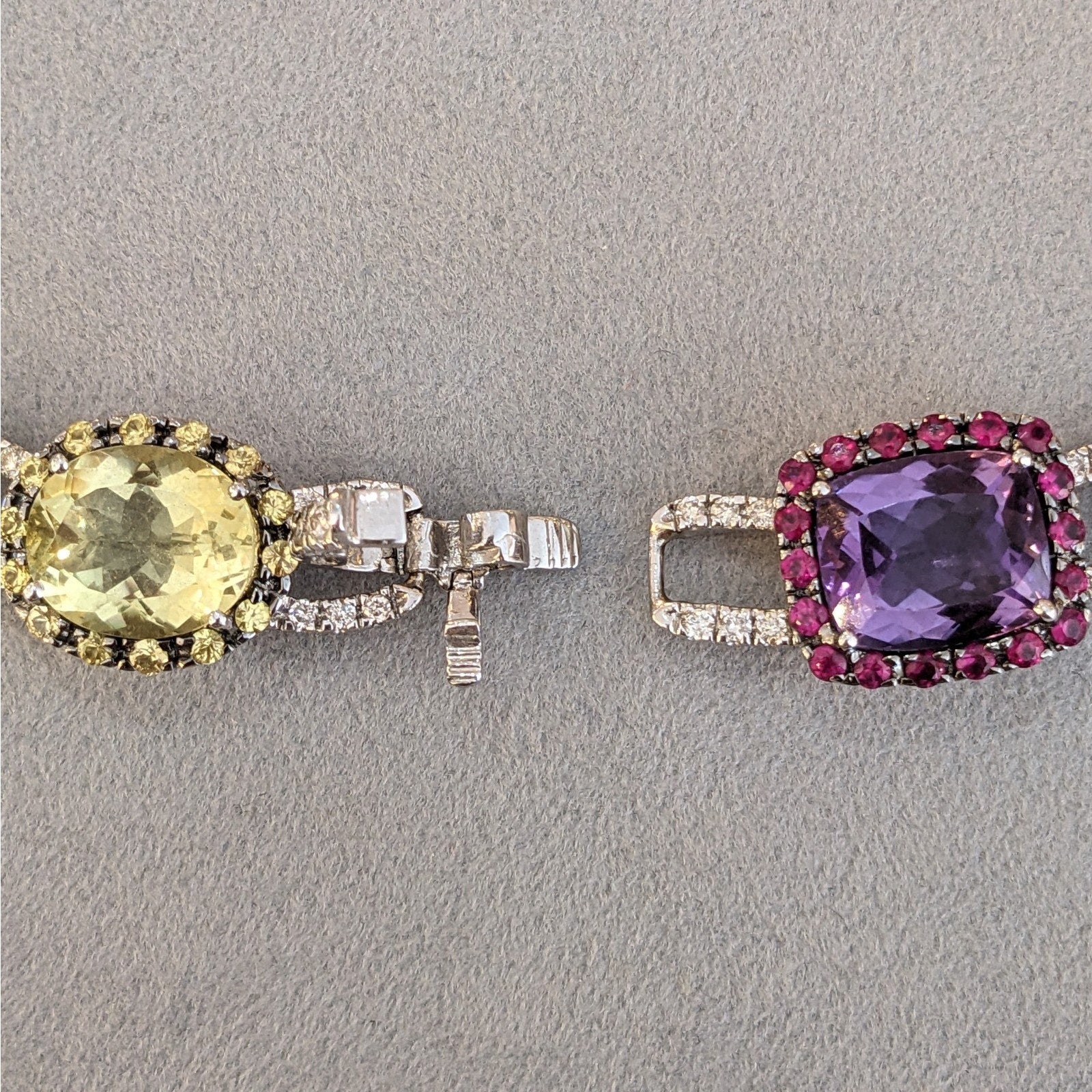 Multi-Color Gemstone Necklace with Diamonds in 18k White Gold