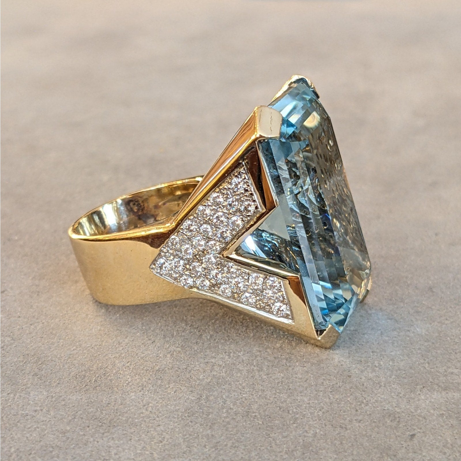 62 ct Aquamarine and Diamond Cocktail Ring in 14k Yellow Gold