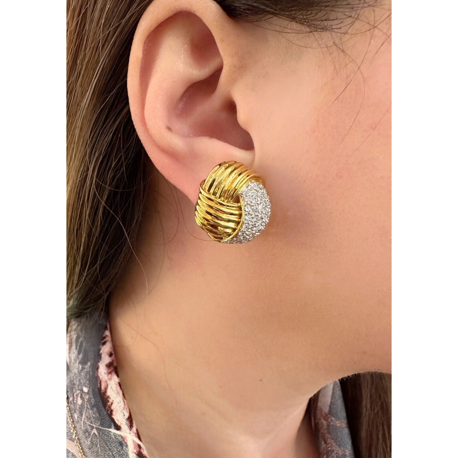 Pavé Diamond Knot Button Earrings 2.00 cttw in 18k Yellow Gold - HM2448AS