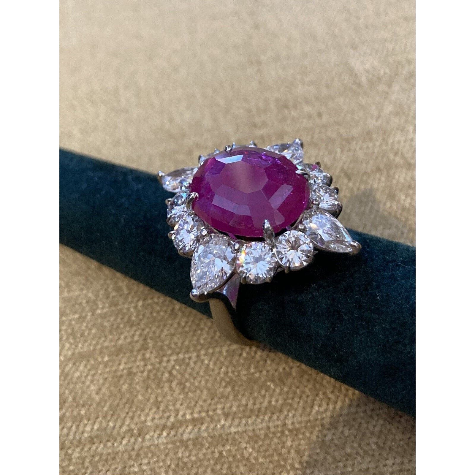 AGL 9.34 ct Unheated Burma Ruby and Diamond Ring in Platinum -HM2500