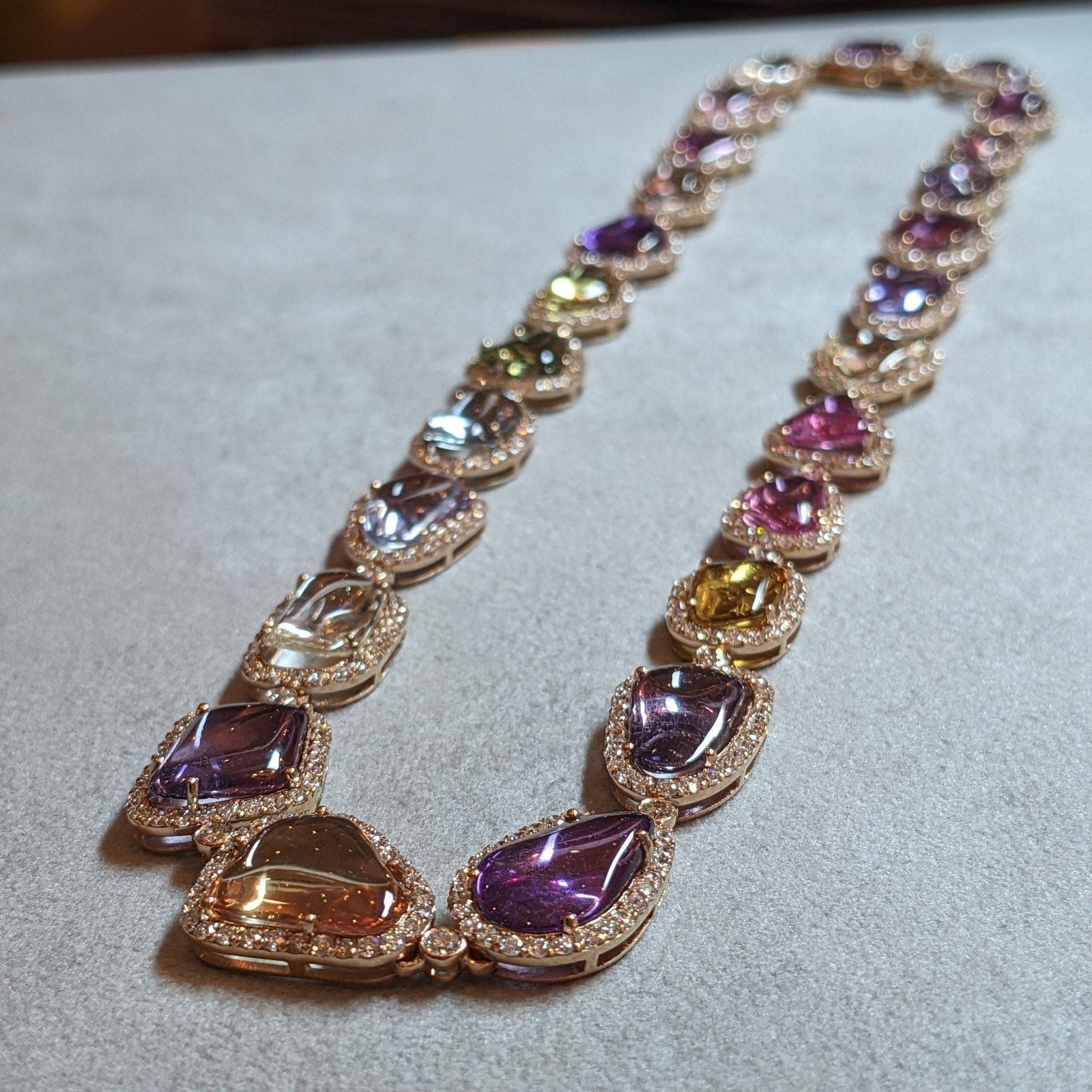 Certified Unheated Sapphire and Diamond Necklace in 18k Rose Gold