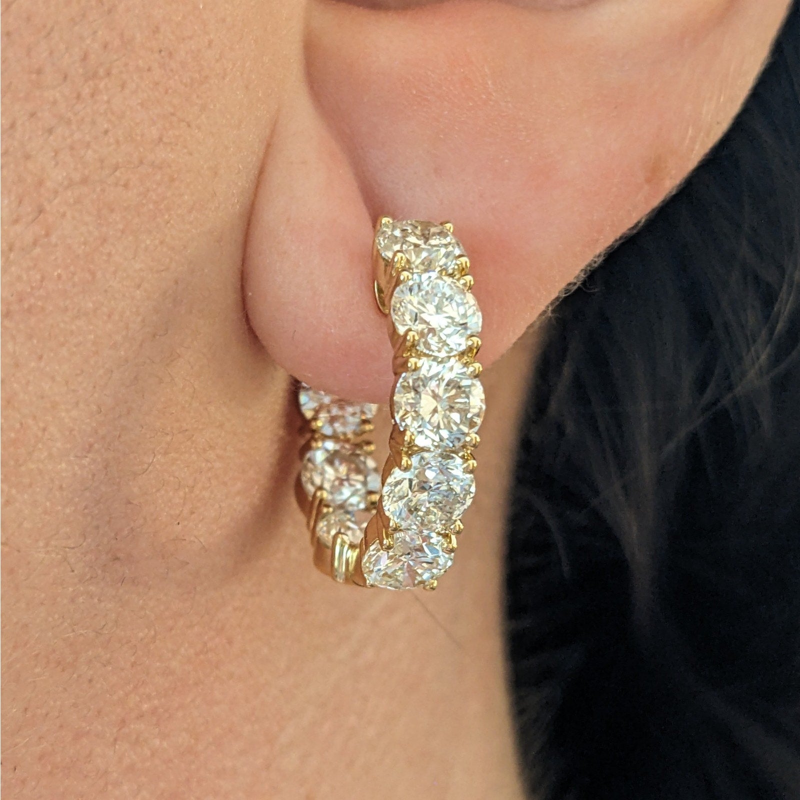 Natural Diamond 8.10 ct Inside Out Hoop Earrings in 18k Yellow Gold