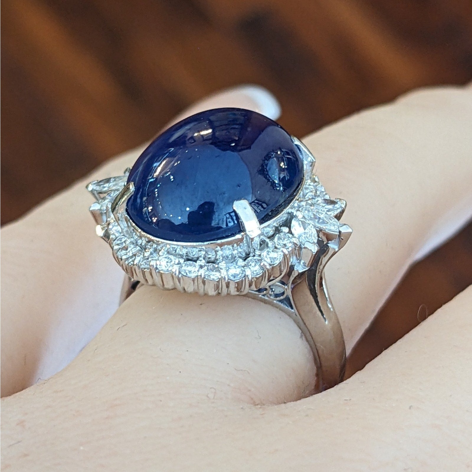 GIA 16.42 ct Natural Star Sapphire and Diamond Ring in Platinum