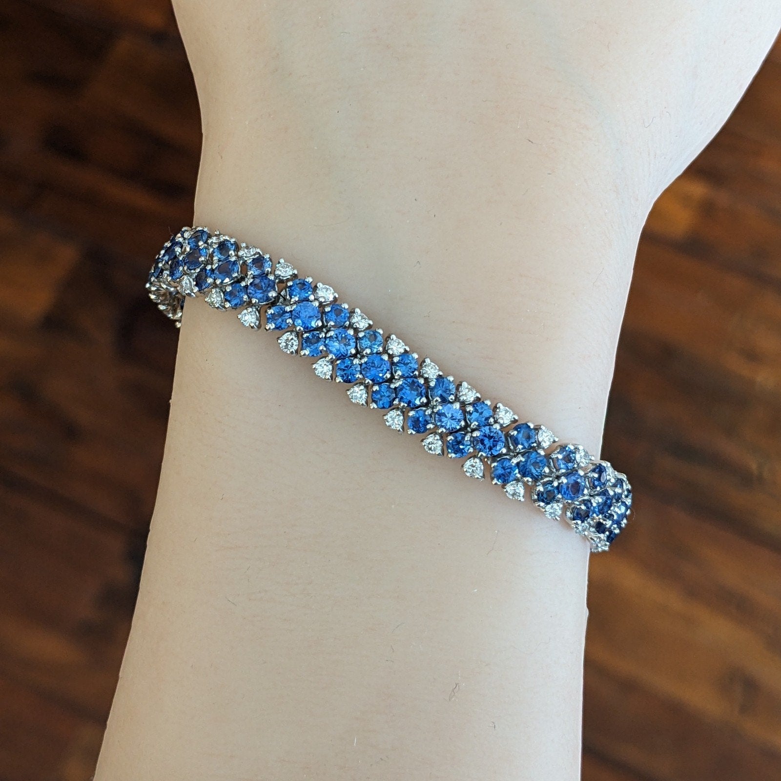 Italian Sapphire & Diamond Wide Bracelet in 18k White Gold