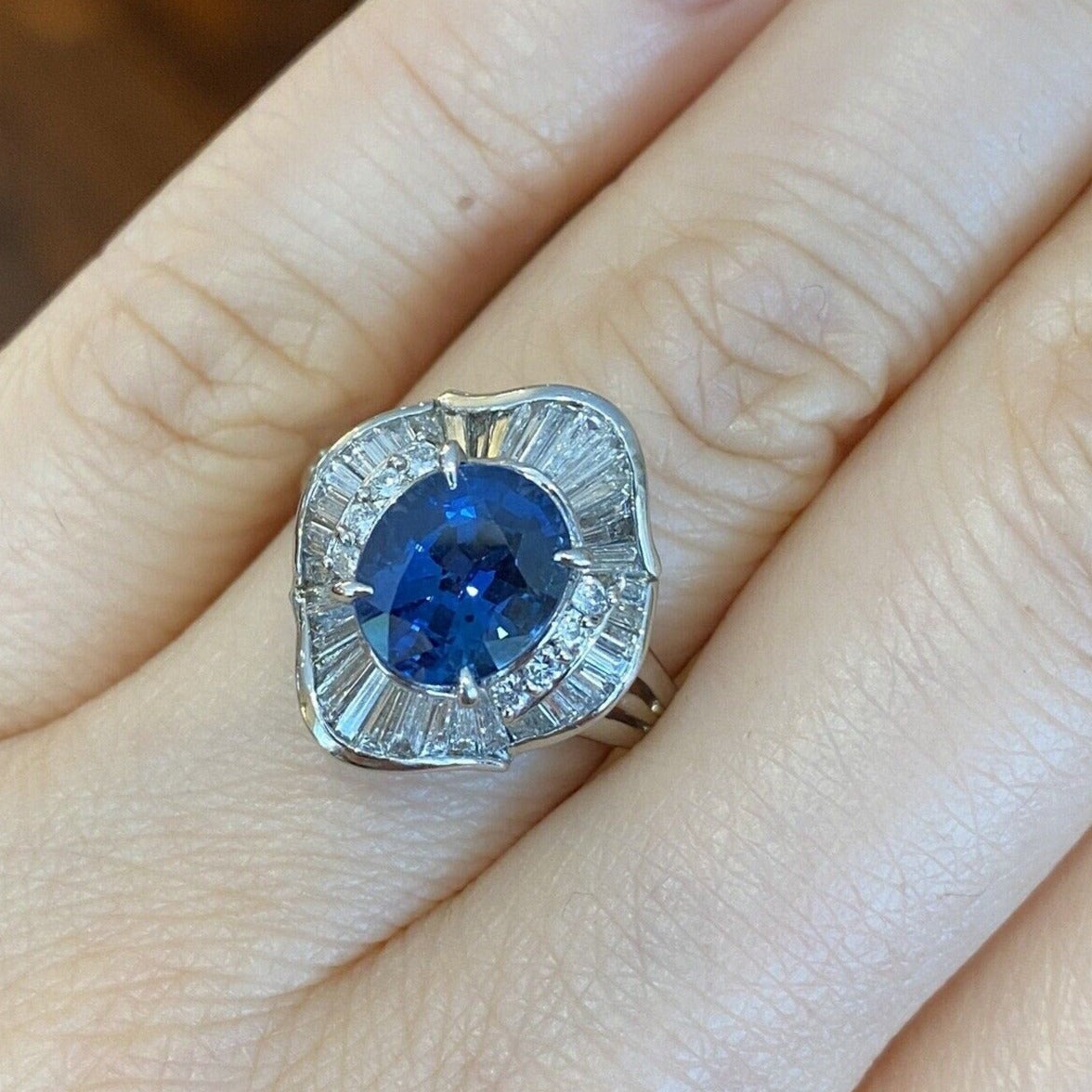 Estate 2.89 carat Oval Sapphire and Diamond Ring in Platinum