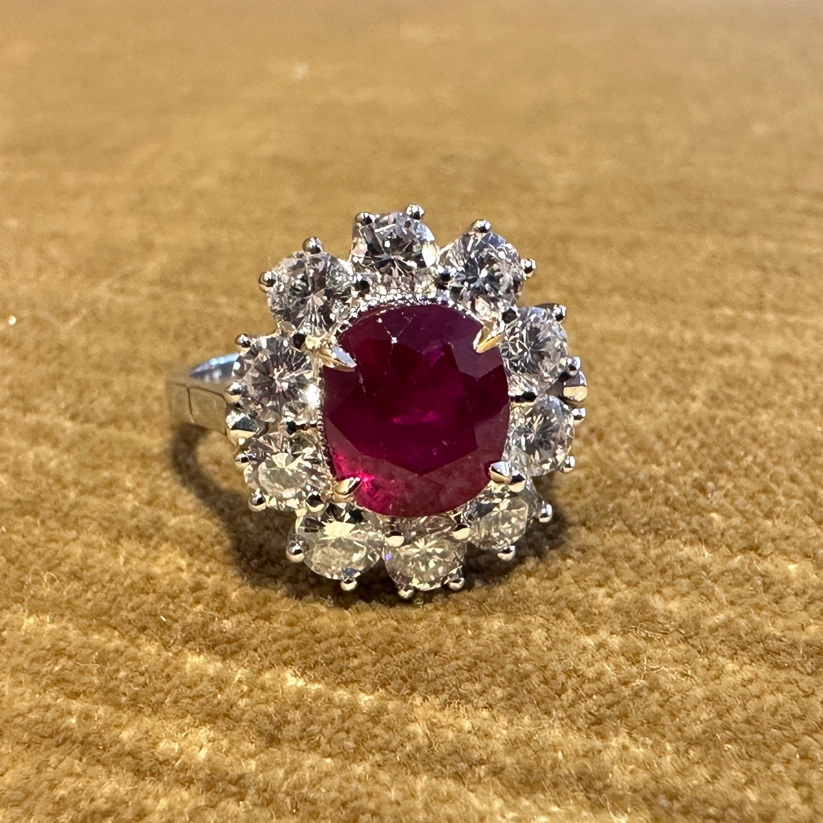 AGL Certified Unheated Cushion Ruby Ring with Diamonds in Platinum - HM2591