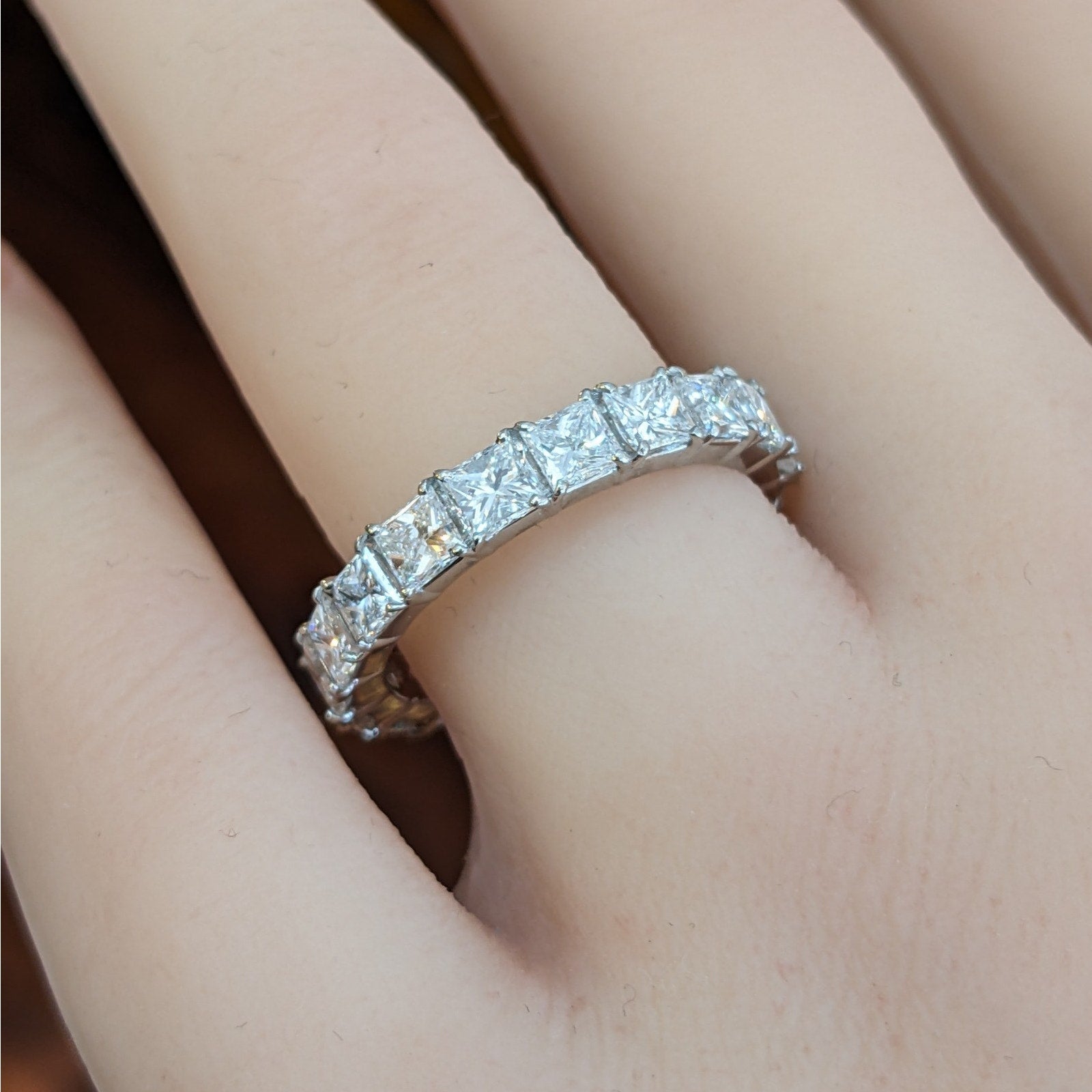 Natural Princess Cut Diamond Eternity Band 3.97 ct Size 8 in Platinum