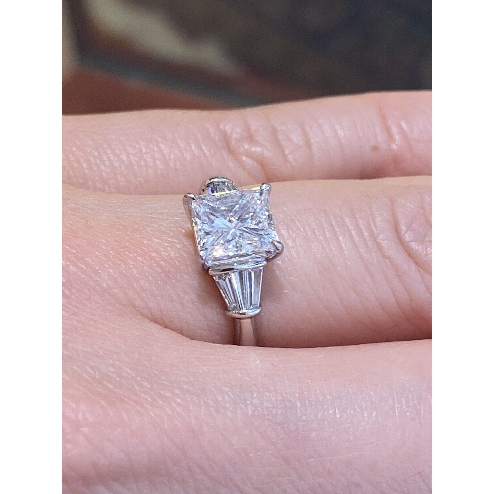 GIA 2.02 ct E color Radiant Diamond with Baguettes Ring in Platinum - HM2061RA