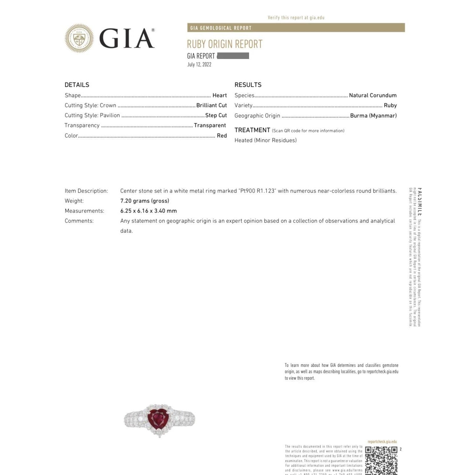 GIA Burma 1.12 ct Heart Shaped Ruby & Diamond Ring in Platinum
