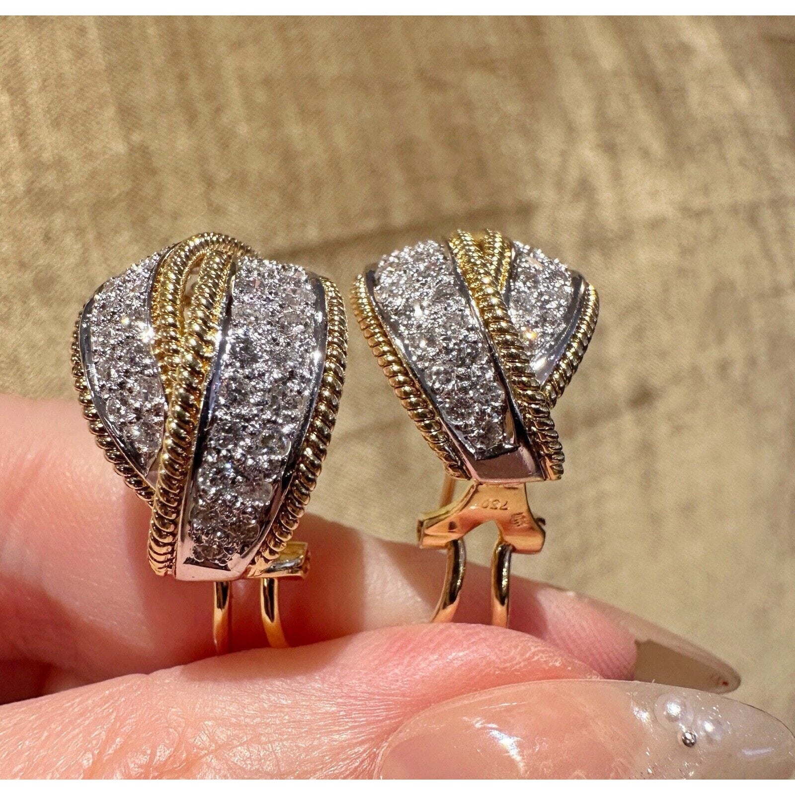 Pave Diamond Crossover Earrings in 18k Yellow Gold