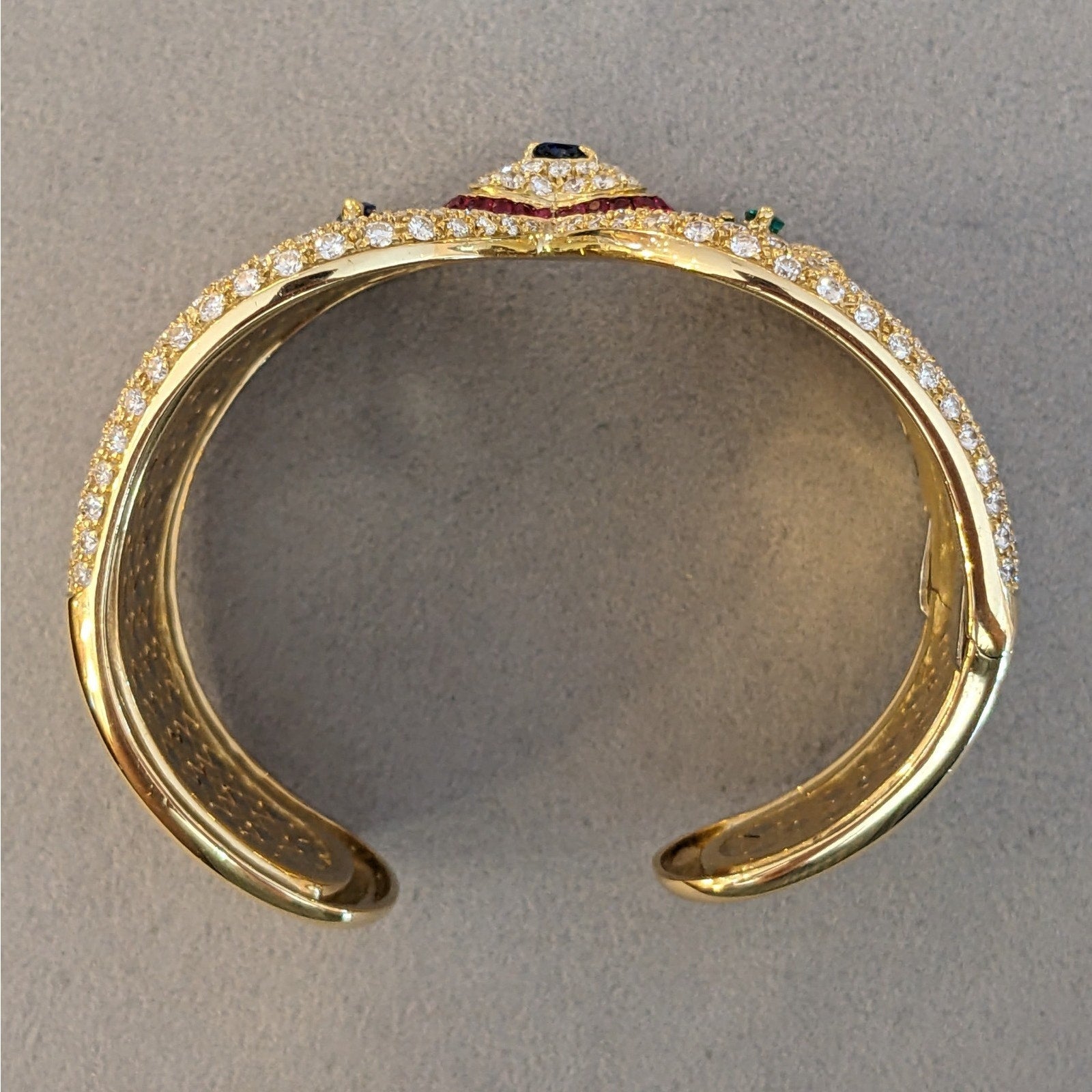 Ruby, Emerald, Sapphire and Diamond Cuff Bracelet in 18k Gold