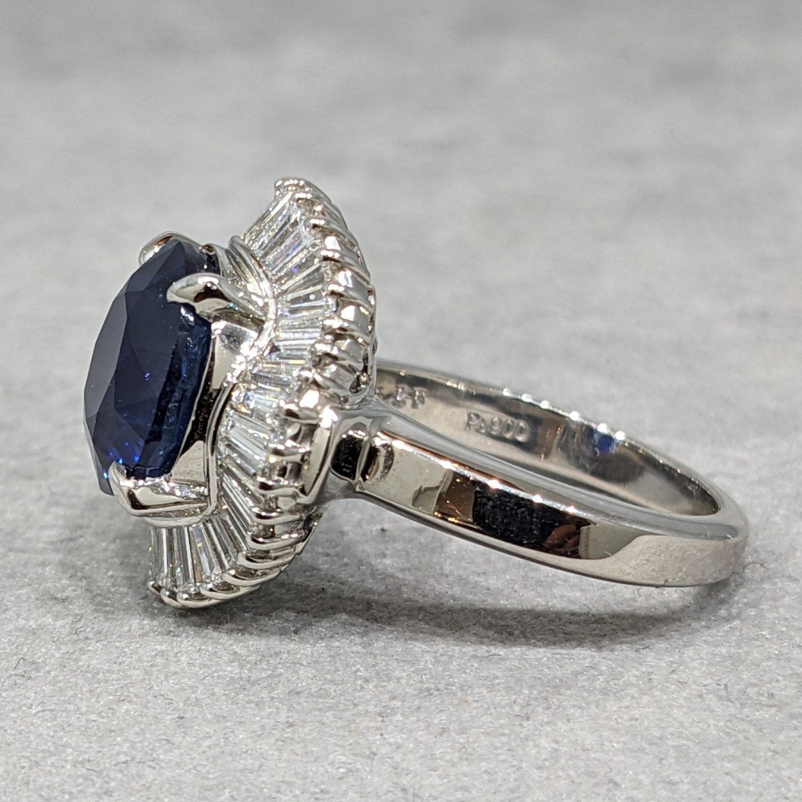 Natural Oval 6.26 ct Sapphire and Diamond Ballerina Ring in Platinum