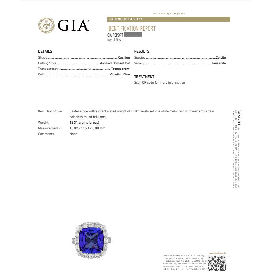 GIA 13.07cts Tanzanite in Diamond Halo Platinum Ring (HM2575ZB)