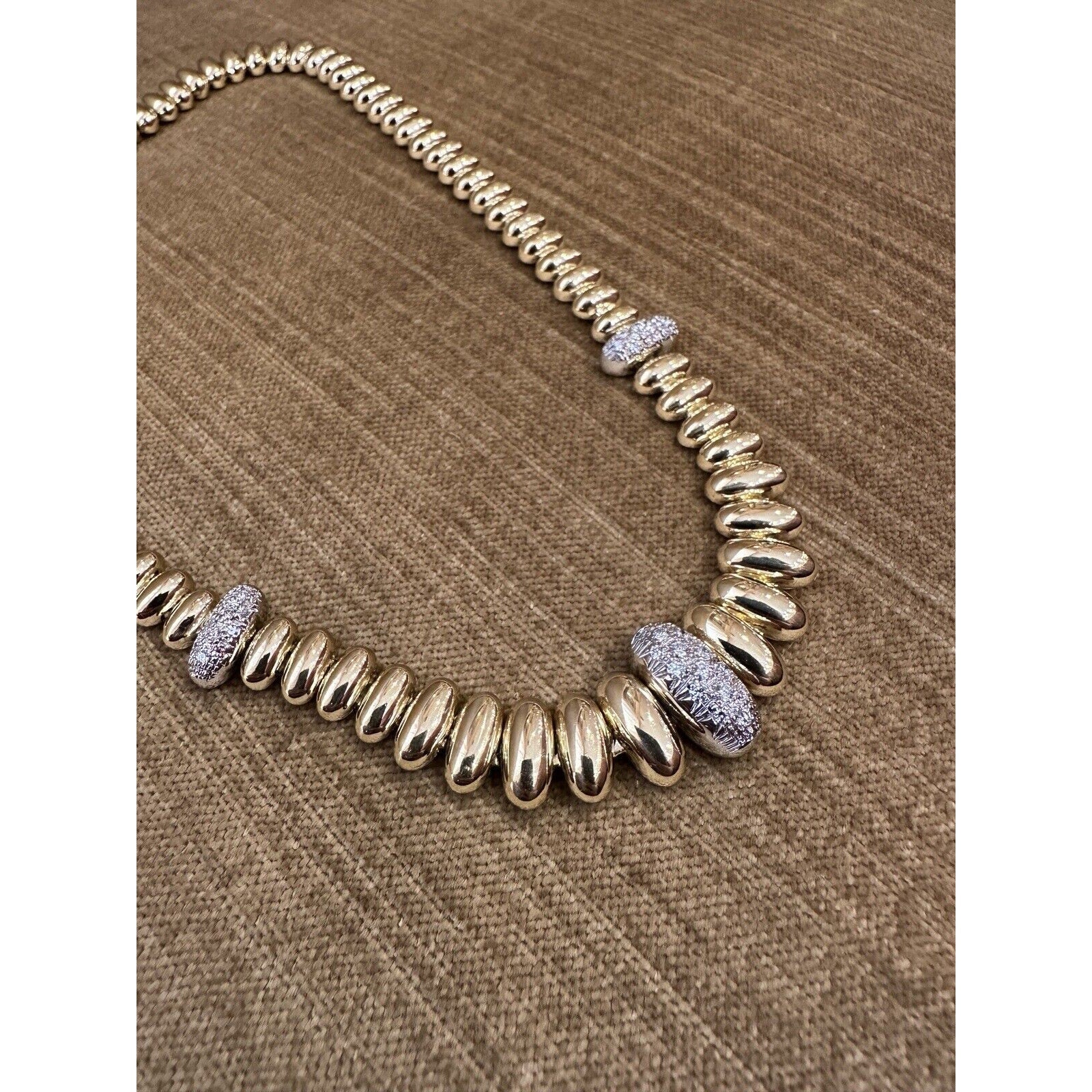Oval Bead Link Choker Necklace with Diamond Links in 18k Yellow Gold-HM2557BV