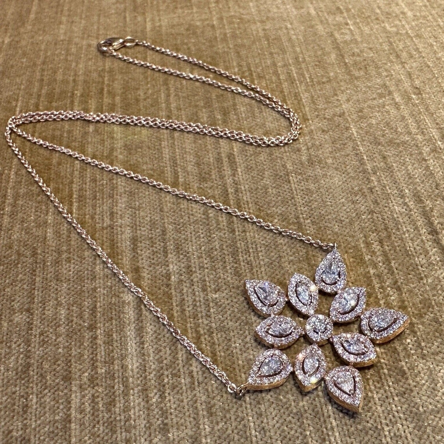 Natural Diamond Flower Pendant Necklace 2.49 cttw in 14k Rose Gold