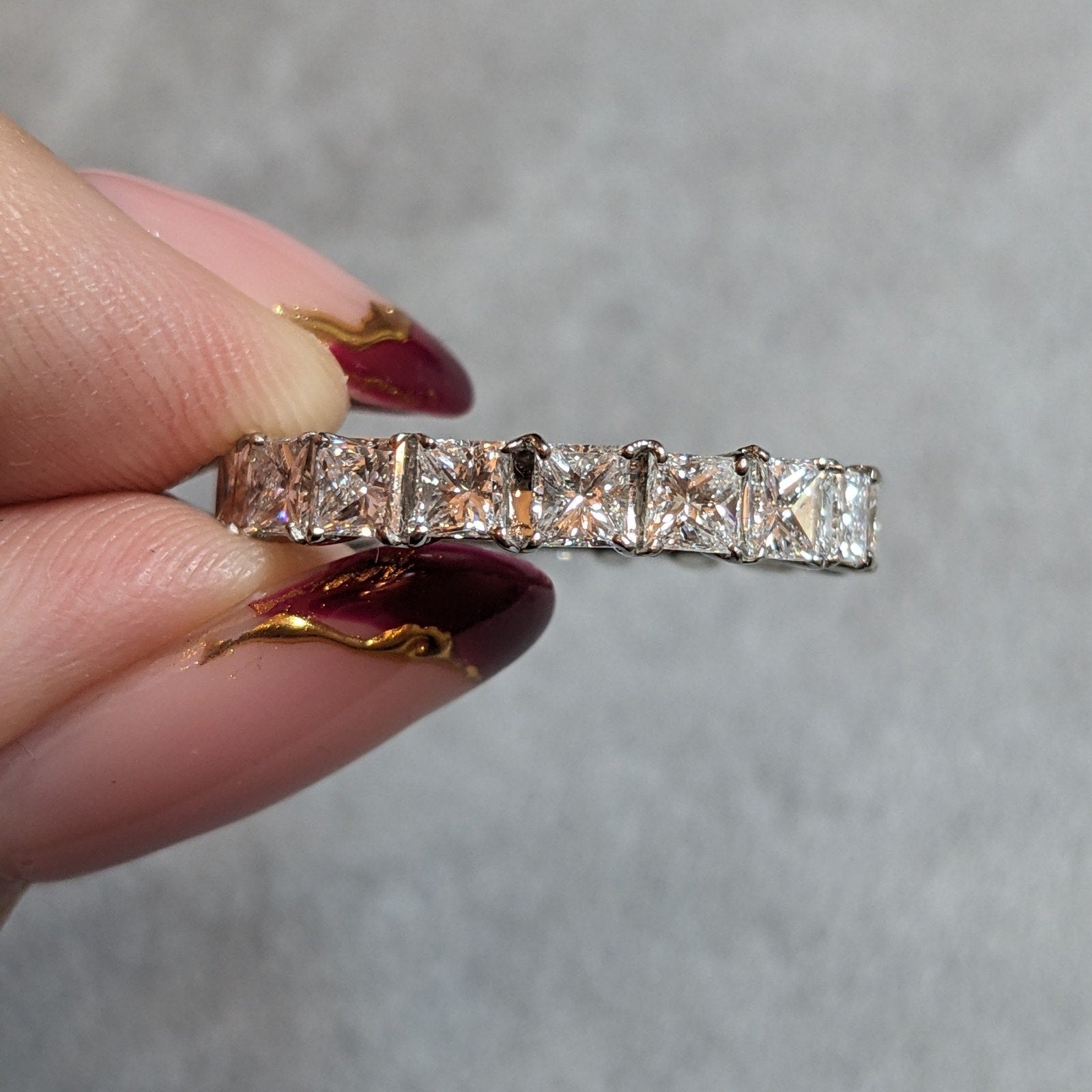 Natural Princess Cut Diamond Eternity Band 3.97 ct Size 8 in Platinum