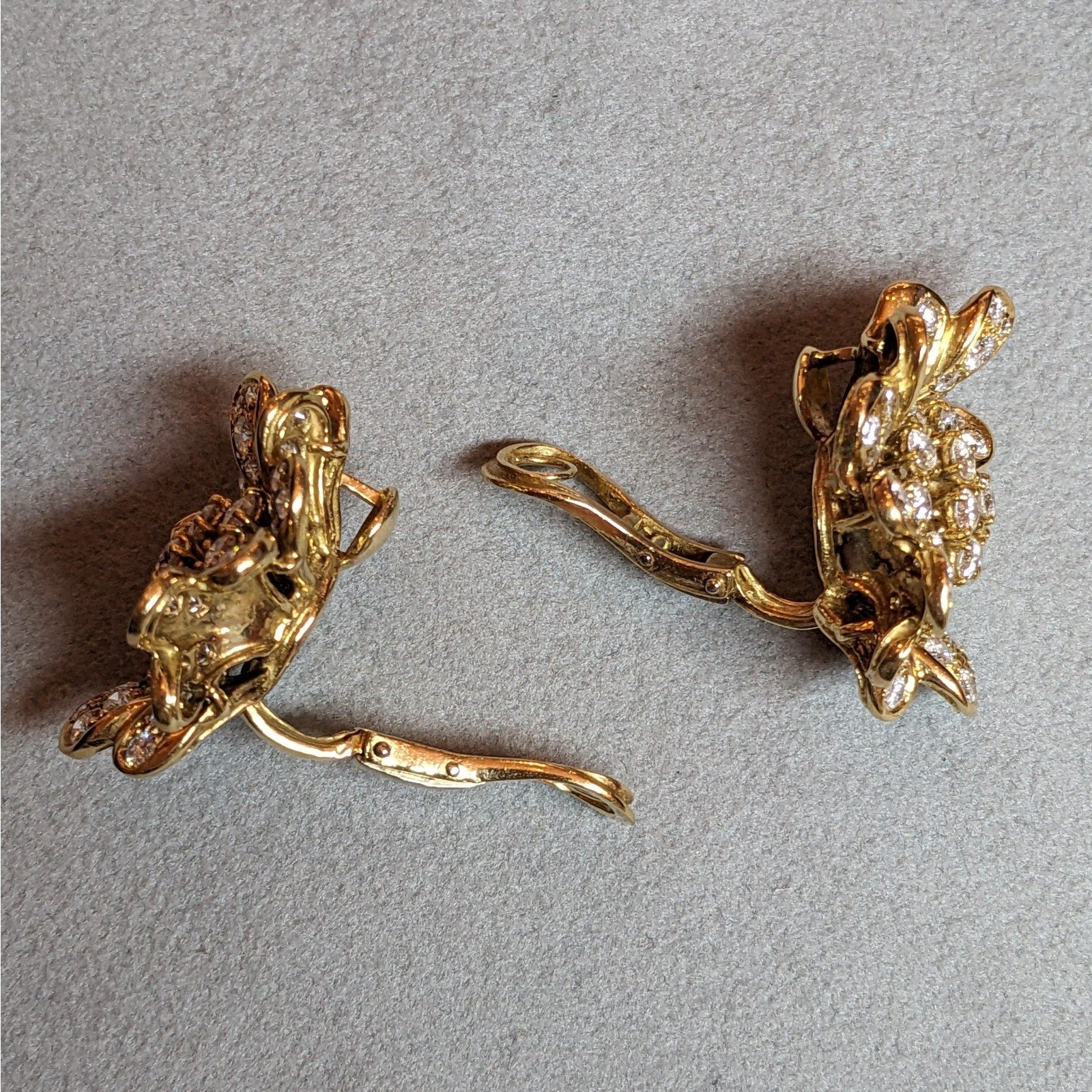 Natural Diamond Flower Cluster Earrings in 18k Yellow Gold