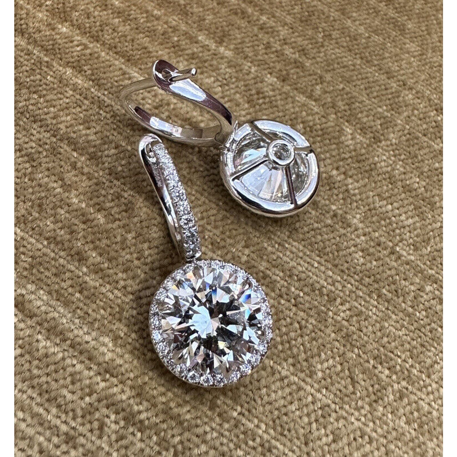 GIA 10.04ctTW Ideal cut Round Diamonds Halo Drop Earrings 18k White Gold -CMKSE8