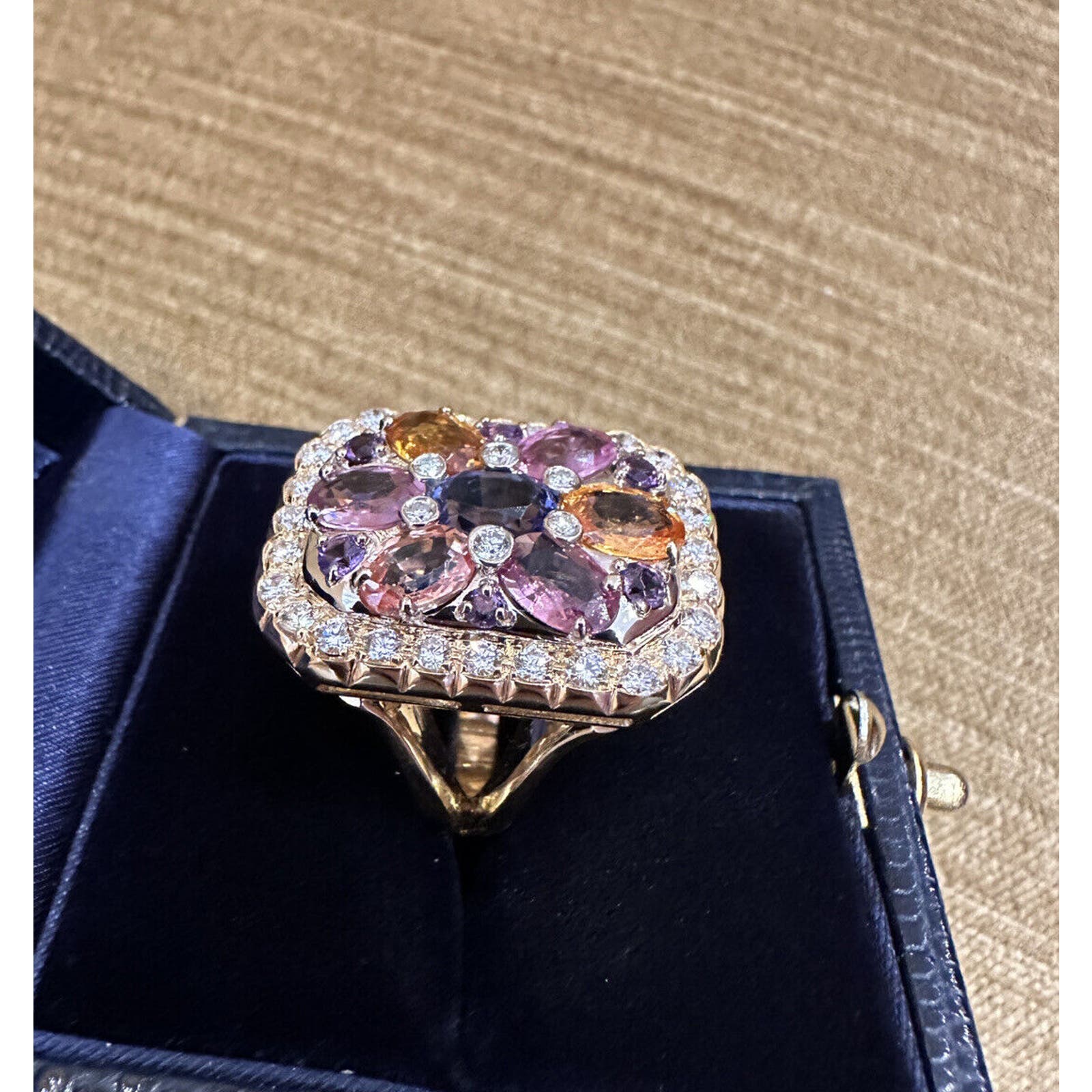 Multicolor Sapphire & Diamond Large Cocktail Ring in 18k Yellow Gold - HM2516BE