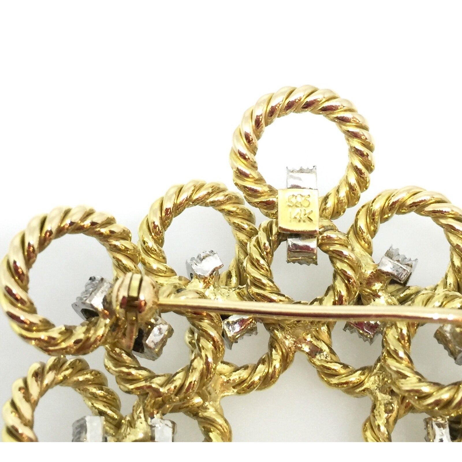 Diamond and Twisted Rope Circular Pin/Pendant in 14K Gold