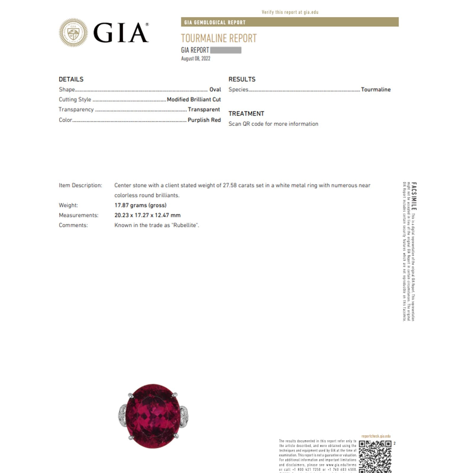 GIA 27.58 ct Oval Rubellite Cocktail Ring with Diamonds in Platinum - HM2370EA