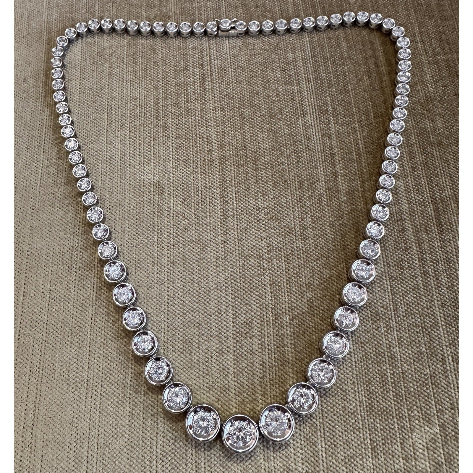 10.00 carats Bezel Set Diamond Tennis Necklace in Platinum 15 5/8"