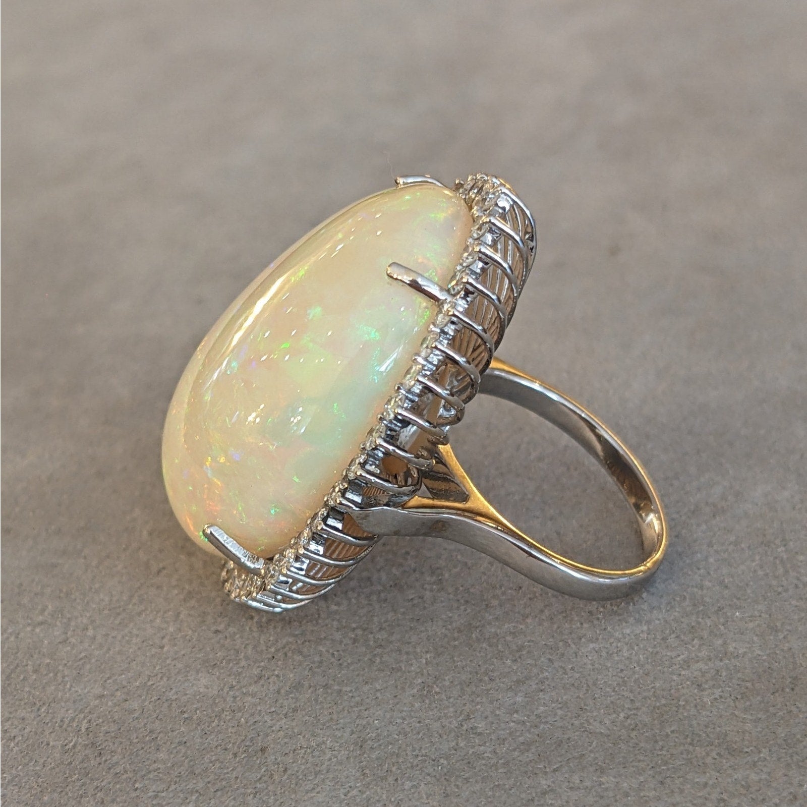 Natural 37.64 ct Opal and Diamond Ring in 18k White Gold