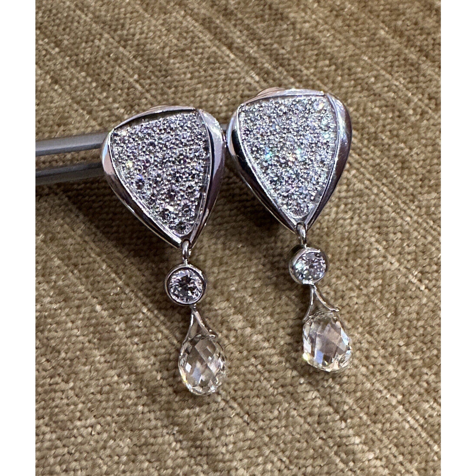 Susan Sadler Pave Diamond & Briolette Drop Earrings in Platinum - HM2524BA