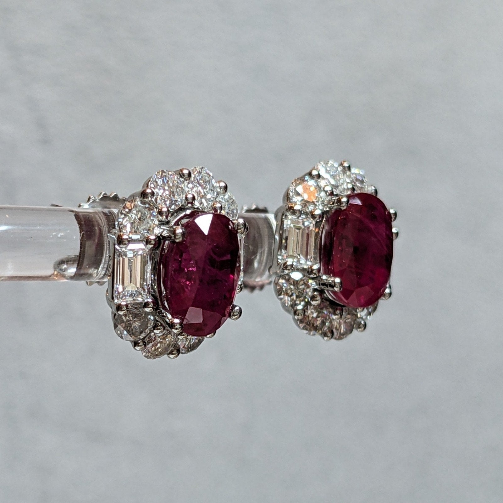 GIA Natural Burma Ruby Oval Stud Earrings with Diamonds in Platinum/18k-HM2763IB