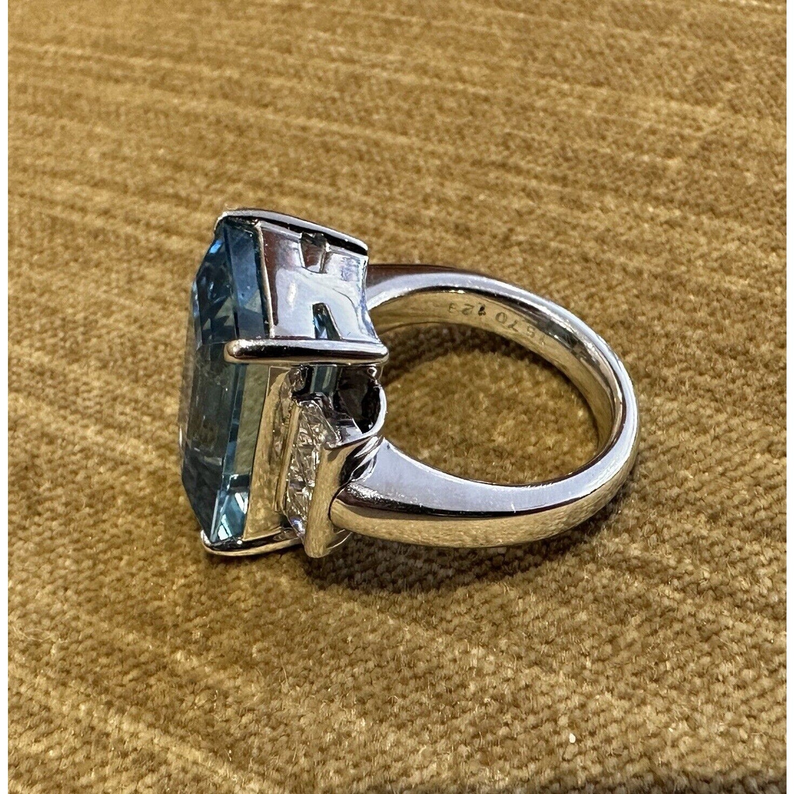 GIA 15.70 ct Aquamarine and Diamond Ring in Platinum