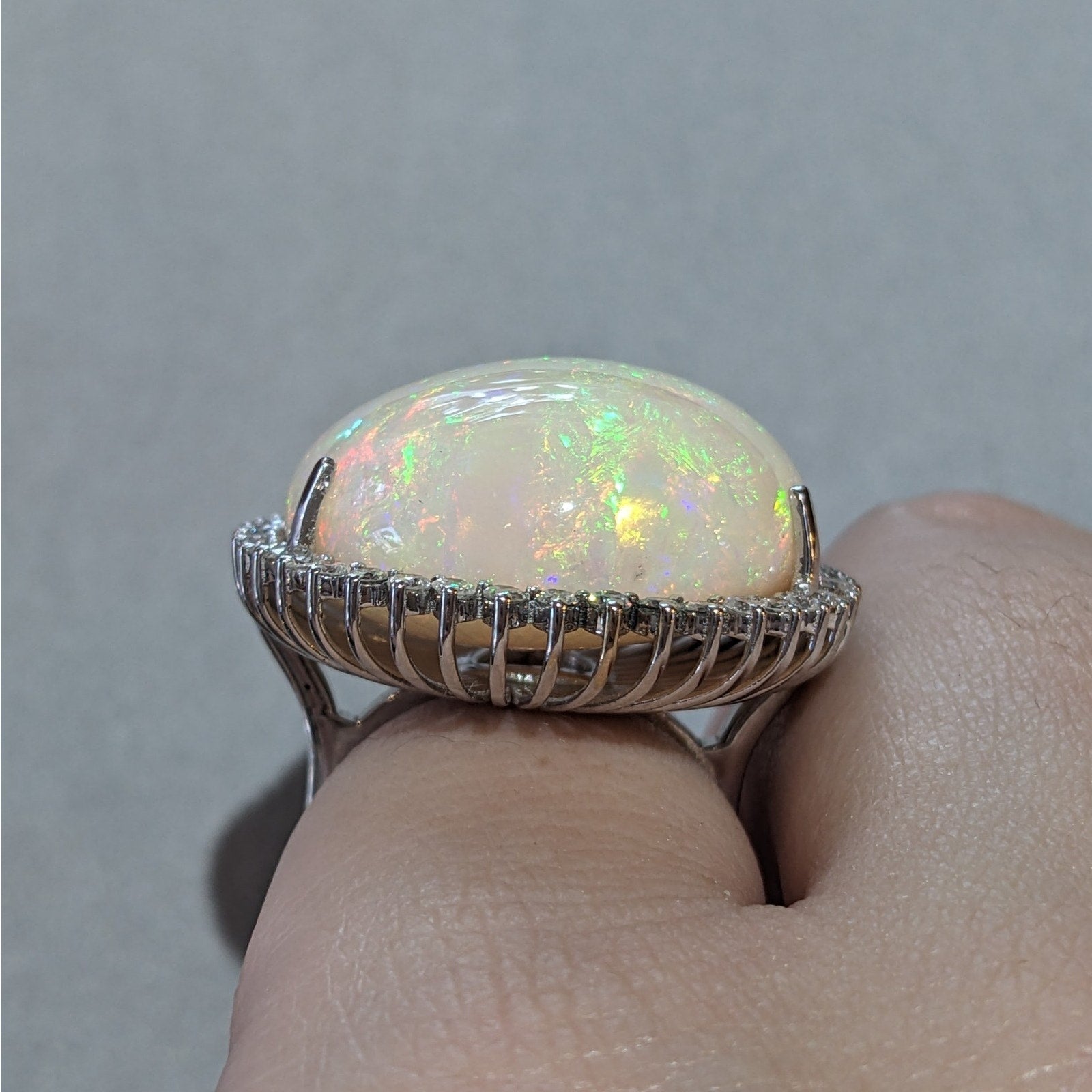 Natural 37.64 ct Opal and Diamond Ring in 18k White Gold