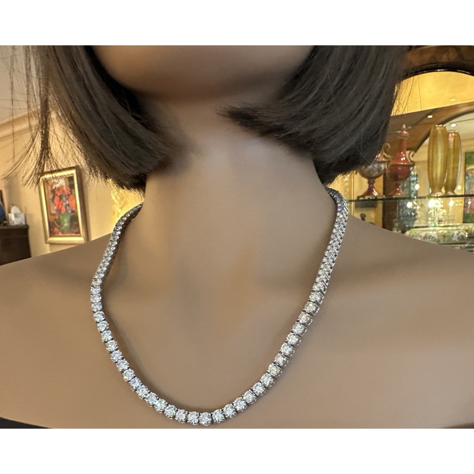 Natural Round Diamond Tennis Necklace 53 cttw in 14k White Gold 21 inches