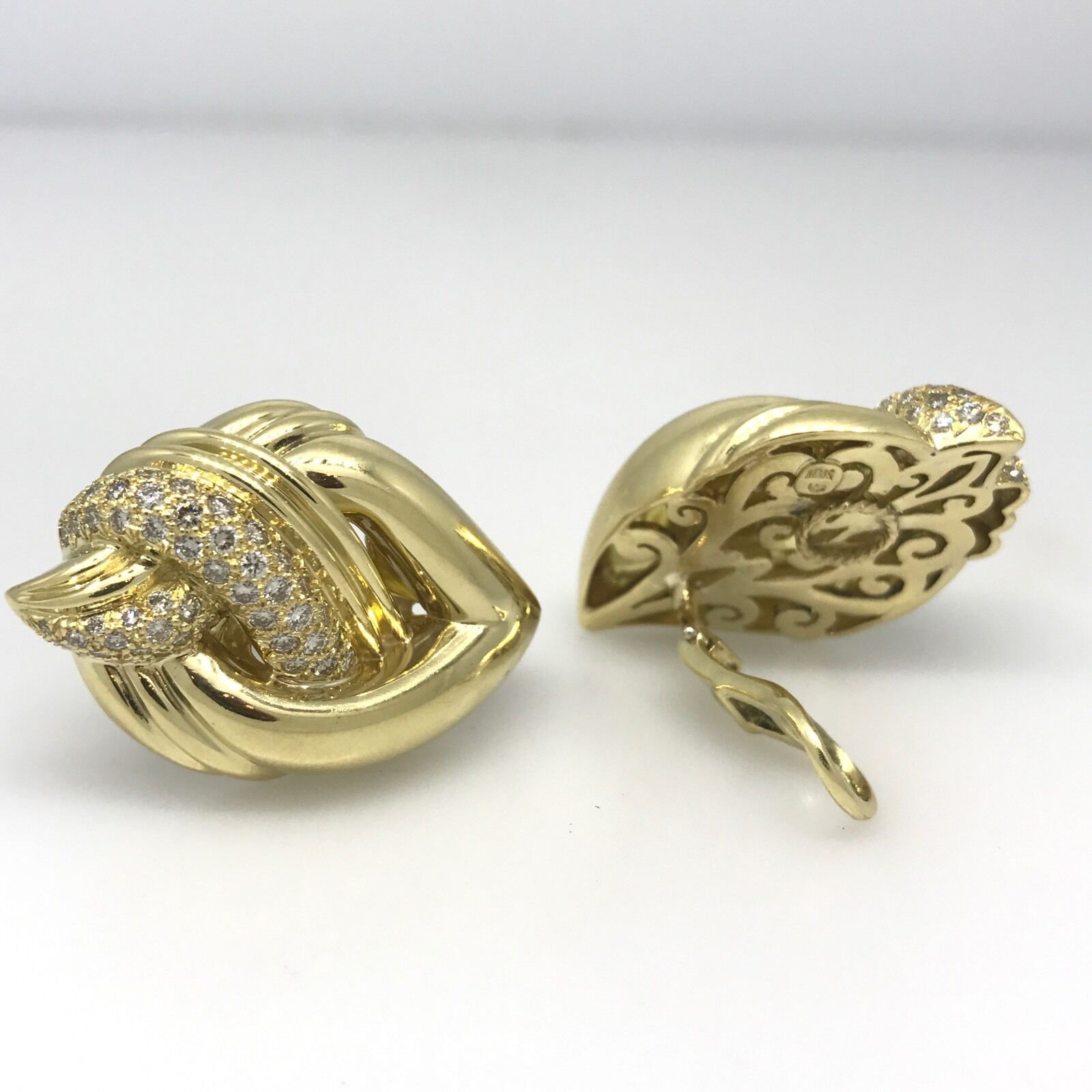 2.00 ct Large Pave Diamond Knot Earrings in 18K Yellow Gold