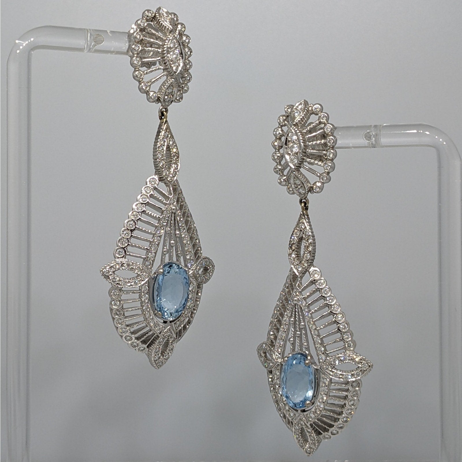 Doris Panos Aquamarine and Diamond Earrings in 18k White Gold
