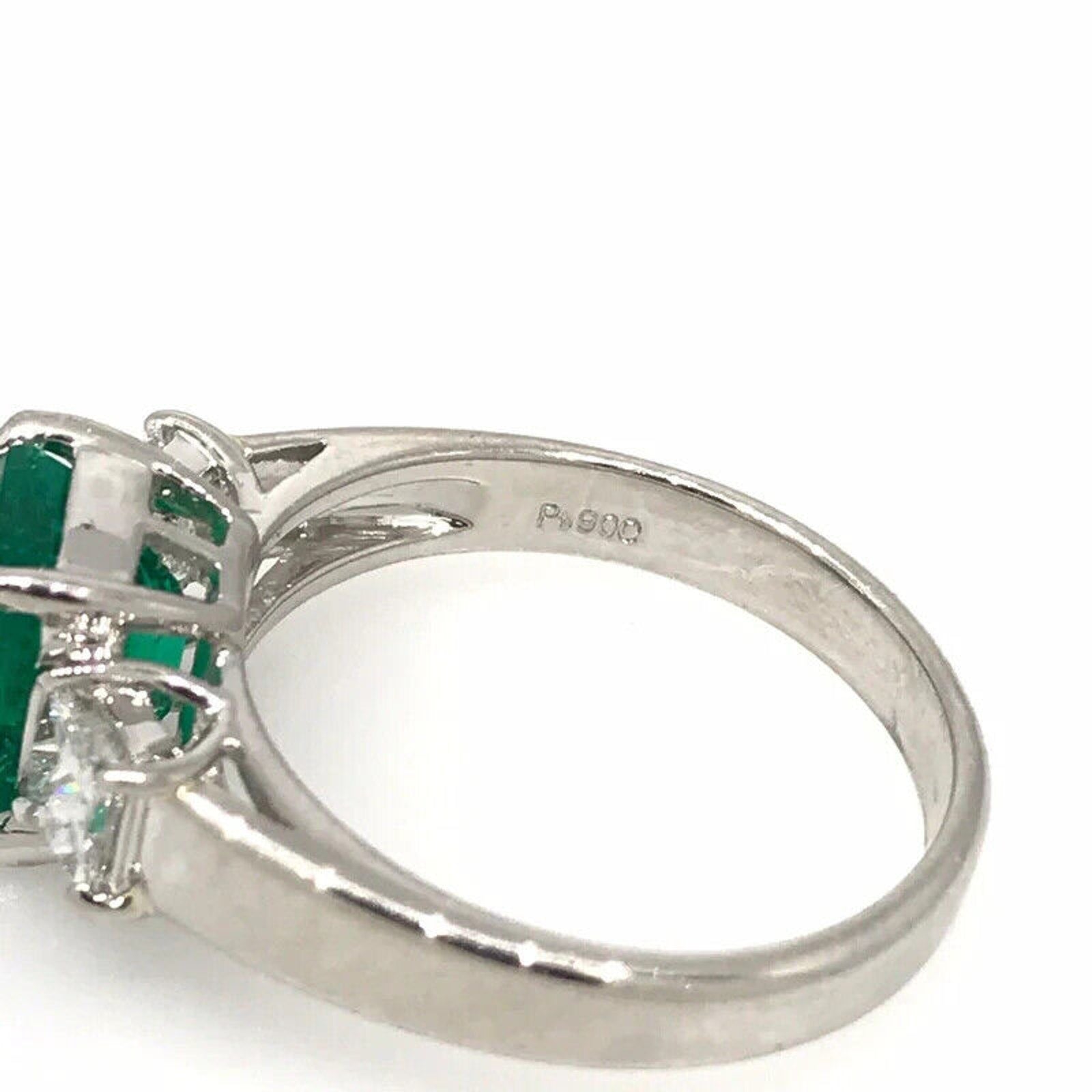 GIA Colombian Emerald and Diamond Three Stone Ring in Platinum