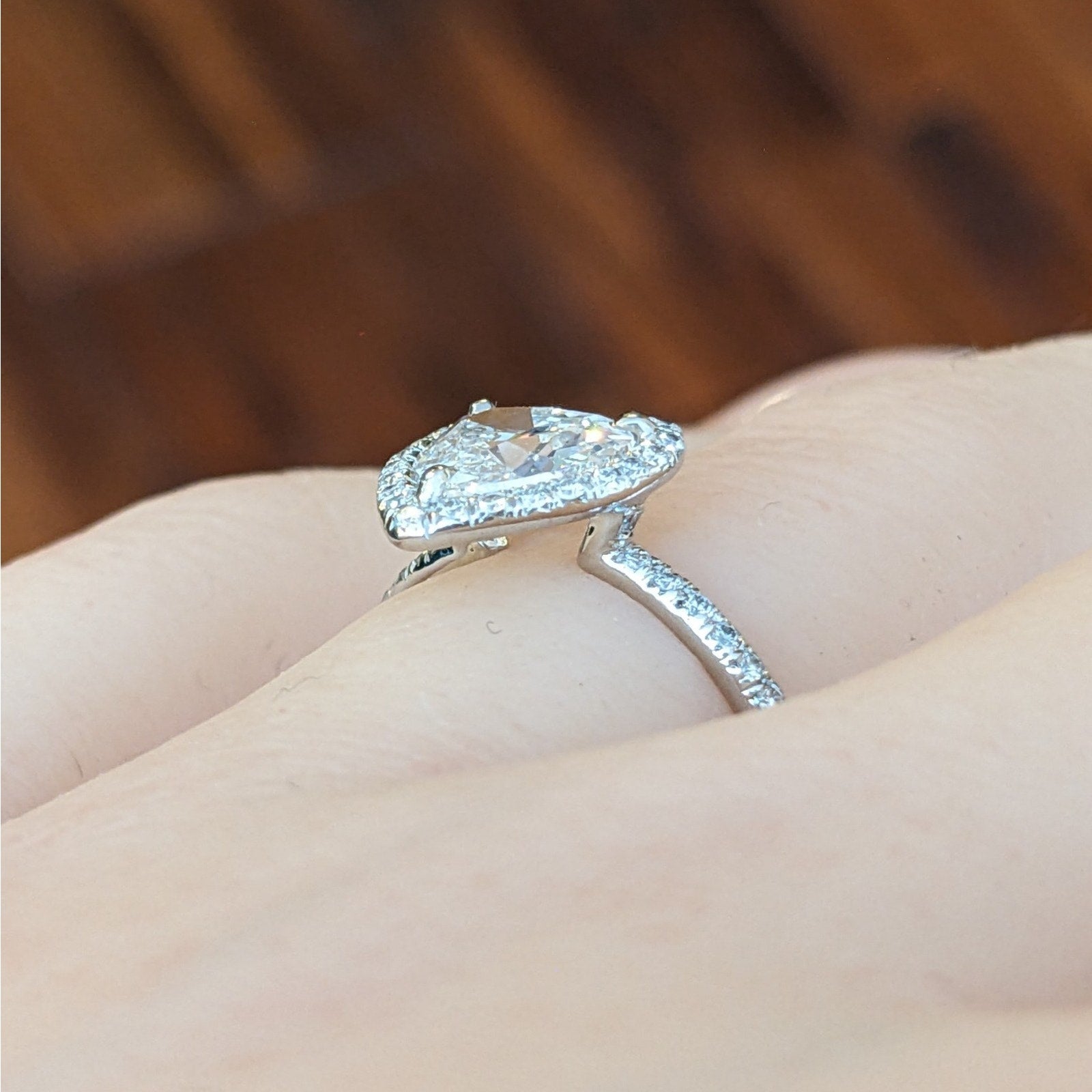 Heart Shaped Diamond Ring in 18k White Gold Halo Setting