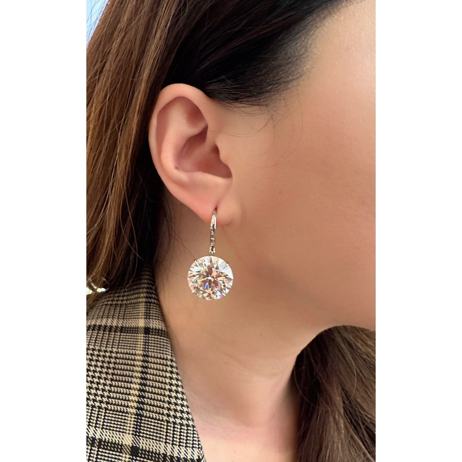 GIA 20.63 & 21.17 cts Round Brilliant Diamond Drop Earrings in 18k White Gold